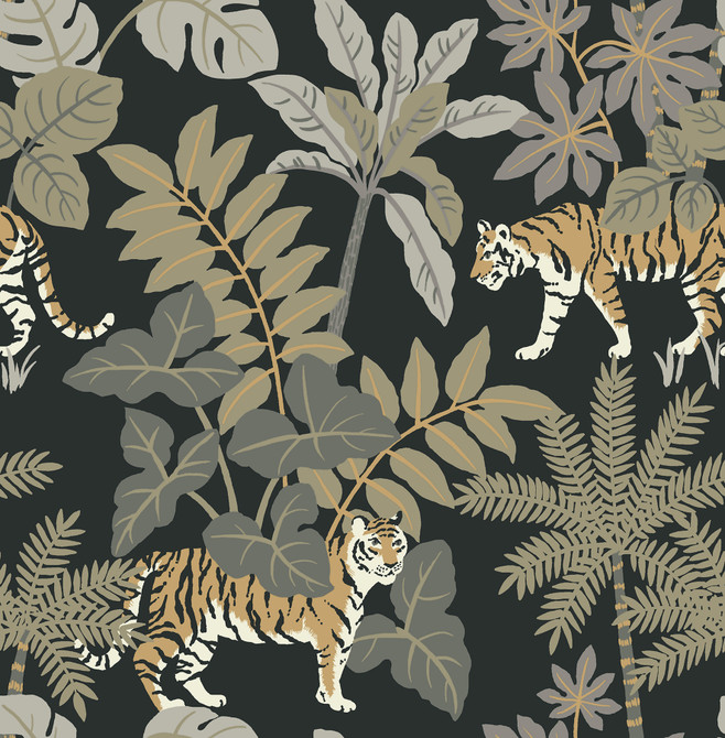 Caspian Charcoal Jungle Prowl Wallpaper by A-Street Prints Harmony Covers about 56.4 square feet 20.5-in by 33-ft long roll Unpasted 20.86 - Fabric Carolina -
