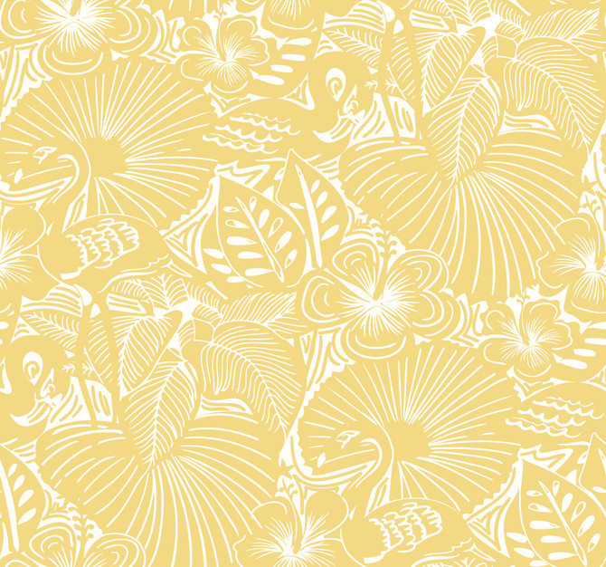 Idalia Yellow Floral Flamingo Wallpaper by A-Street Prints Whimsy Covers about 60.8 square feet 27-in by 27-ft long roll Unpasted 25.25 - Fabric Carolina -