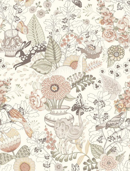Whimsy Coral Fauna Wallpaper by A-Street Prints Whimsy Covers about 56.4 square feet 20.5-in by 33-ft long roll Unpasted 27 - Fabric Carolina -