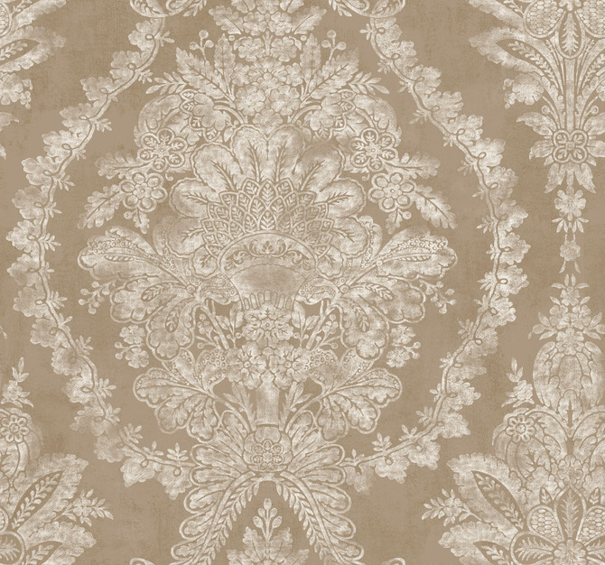 Charleston Damask Bronze Wallpaper by Ronald Redding 24 Karat Covers about 60.8 square feet 27-in by 27-ft long roll Unpasted 25.25 - Fabric Carolina -