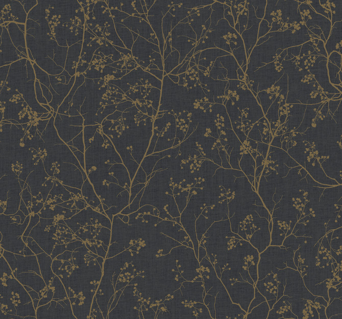 Luminous Branches Black & Gold Wallpaper by Antonina Vella Antonina Vella Dazzling Dimensions Volume II Covers about 60.8 square feet 27-in by 27-ft long roll Unpasted 25.2 - Fabric Carolina -