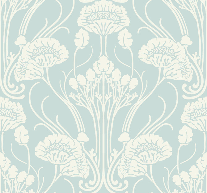Nouveau Damask Blue Wallpaper by Antonina Vella Antonina Vella Deco Covers about 60.8 square feet 27-in by 27-ft long roll Unpasted 25.25 - Fabric Carolina -