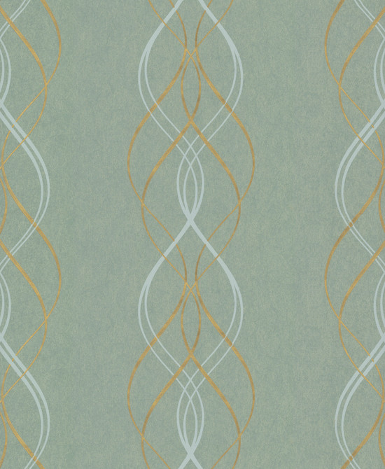 Aurora Blue & Gold Wallpaper by Antonina Vella Antonina Vella Modern Metals Covers about 56.9 square feet 20.8-in by 32.8-ft long roll Unpasted 12.6 - Fabric Carolina -