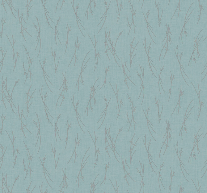 Sprigs Smokey Blue & Silver Wallpaper by Antonina Vella Antonina Vella Modern Metals Second Edition Covers about 60.5 square feet 27-in by 26.9-ft long roll Unpasted 12.6 - Fabric Carolina -