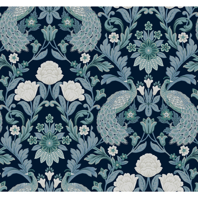 Plume Dynasty Navy Wallpaper by Ronald Redding Arts and Crafts Covers about 60.8 square feet 27-in by 27-ft long roll Unpasted 25.25 - Fabric Carolina -