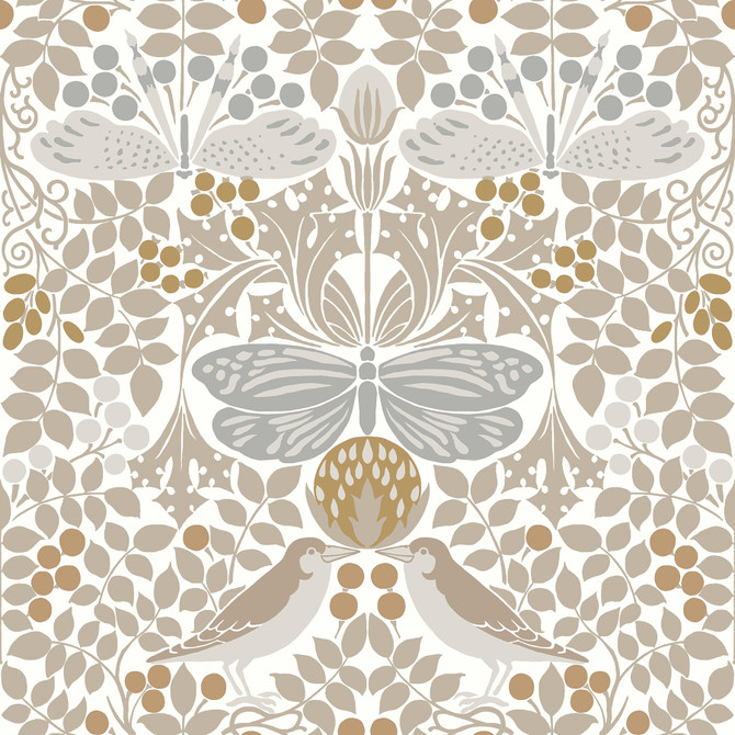 Butterfly Garden White Wallpaper by Ronald Redding Arts and Crafts Covers about 56.4 square feet 20.5-in by 33-ft long roll Unpasted 20.5 - Fabric Carolina -