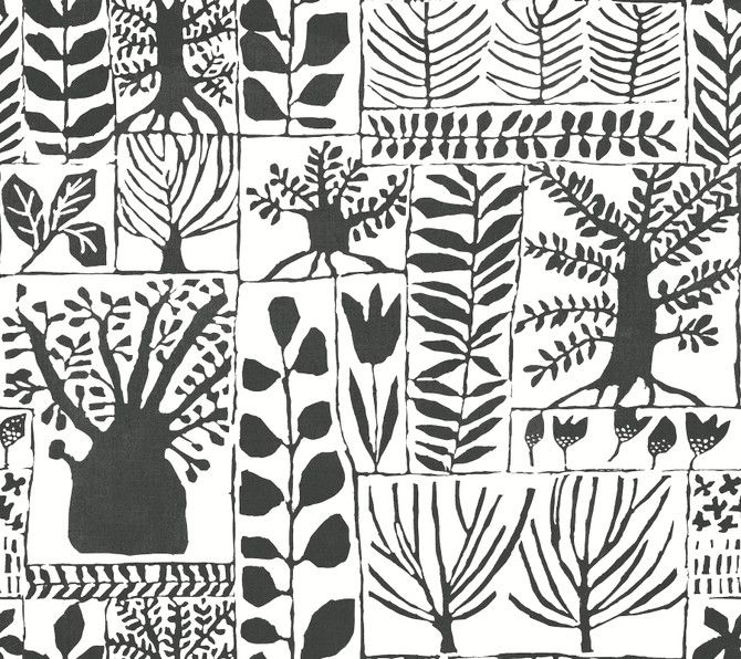 Primitive Trees Black & White Wallpaper by Inspired by Color Black & White Resource Library Covers about 60.8 square feet 27-in by 27-ft long roll Prepasted 24 - Fabric Carolina -