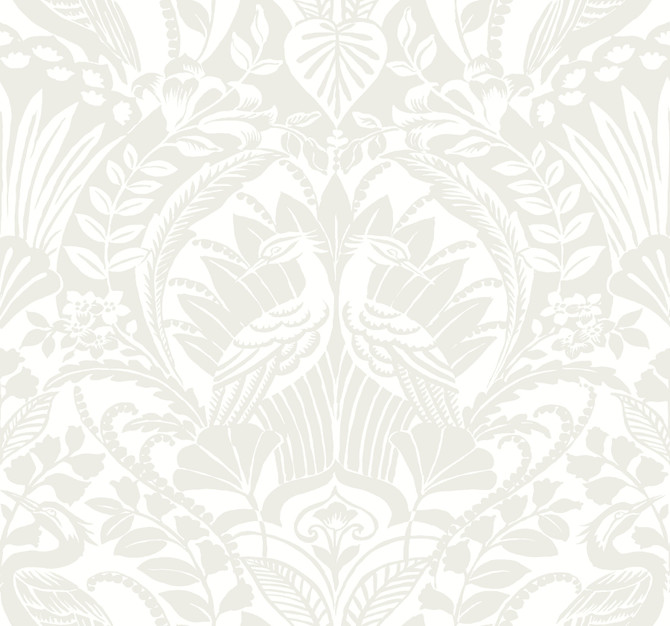 Egret Damask White & Cream Wallpaper by Inspired by Color Black & White Resource Library Covers about 60.8 square feet 27-in by 27-ft long roll Prepasted 25.25 - Fabric Carolina -