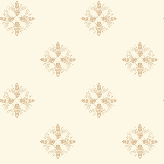 Honey Bee Gold & Cream Wallpaper by Inspired by Color Black & White Resource Library Covers about 56.4 square feet 20.5-in by 33-ft long roll Prepasted 10.25 - Fabric Carolina -
