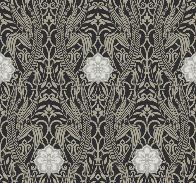 Gatsby Damask Black Wallpaper by York Wallcoverings Damask Resource Library Covers about 60.8 square feet 27-in by 27-ft long roll Prepasted 25.25 - Fabric Carolina -