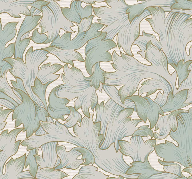 Acanthus Toss Beige & Seafoam Wallpaper by York Wallcoverings Earthy Tones Covers about 60.8 square feet 27-in by 27-ft long roll Unpasted 25.25 - Fabric Carolina -