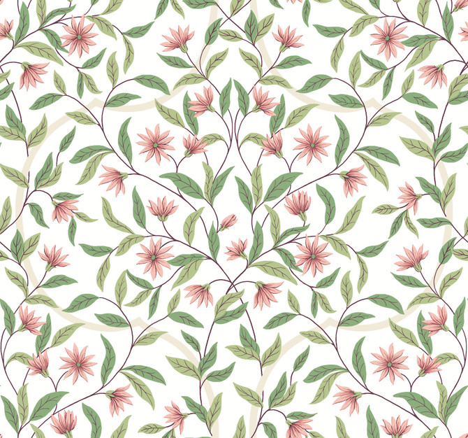 Jasmine Coral Wallpaper by York Wallcoverings Greenhouse Covers about 60.8 square feet 27-in by 27-ft long roll Prepasted 25.25 - Fabric Carolina -