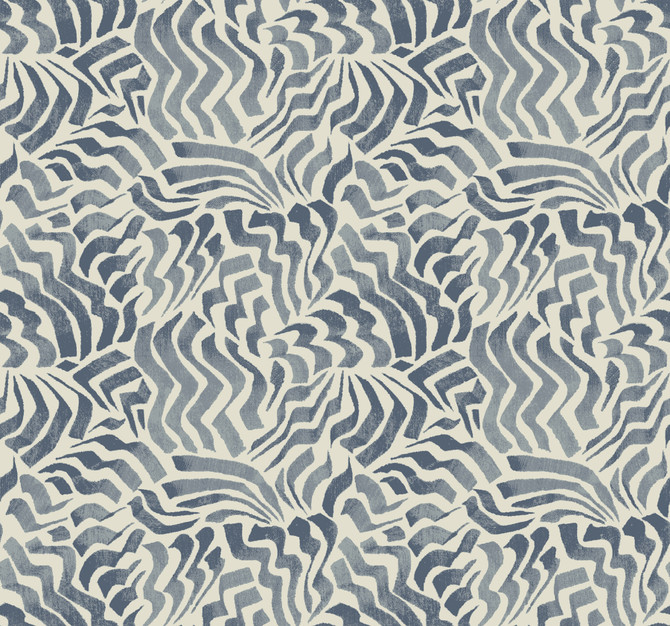 Zora Wave Denim Wallpaper by Lemieux et Cie Lemieux et Cie Signature Covers about 60.8 square feet 27-in by 27-ft long roll Unpasted 25.25 - Fabric Carolina -
