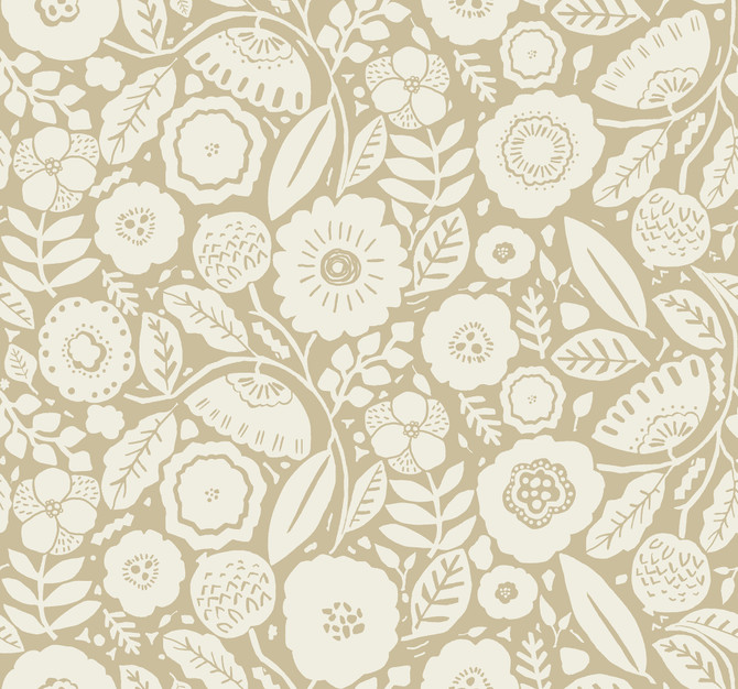 Camille Blossom Ochre Wallpaper by Lemieux et Cie Lemieux et Cie Signature Covers about 60.8 square feet 27-in by 27-ft long roll Unpasted 25.25 - Fabric Carolina -