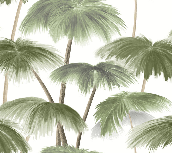 Plein Air Palms Green Wallpaper by Lemieux et Cie Lemieux et Cie Signature Covers about 60.8 square feet 27-in by 27-ft long roll Unpasted 24 - Fabric Carolina -