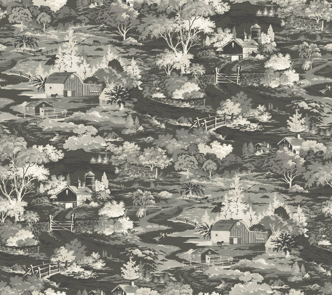 Homestead Black & Grey Wallpaper by Magnolia Home Magnolia Home Covers about 60.8 square feet 27-in by 27-ft long roll Prepasted 24 - Fabric Carolina -