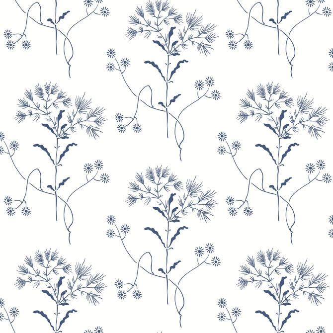 Wildflower Navy Wallpaper by Magnolia Home Magnolia Home Covers about 34.2 square feet 20.5-in by 20-ft long roll Peel & Stick 10.25 - Fabric Carolina -