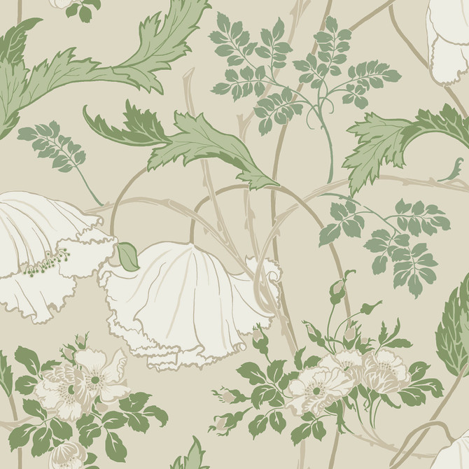 Gwendolyn Ecru & Green Wallpaper by Magnolia Home Magnolia Home 4 Covers about 56.4 square feet 20.5-in by 33-ft long roll Prepasted 20.5 - Fabric Carolina -