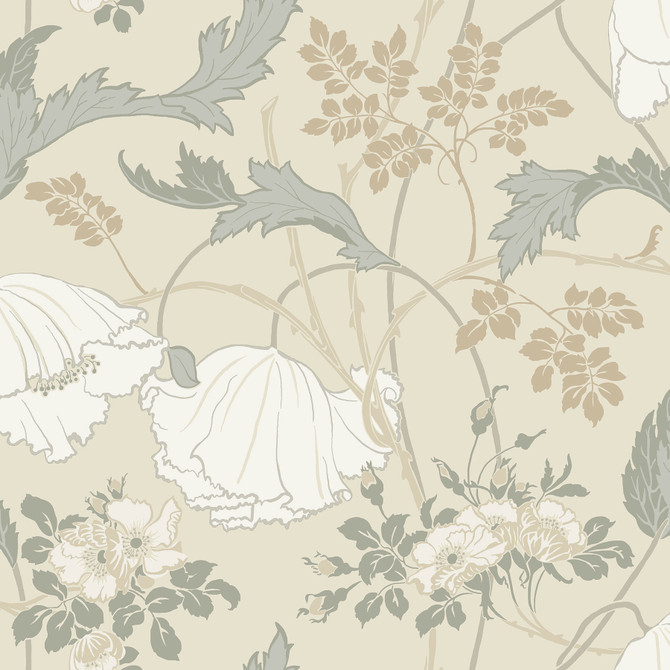 Gwendolyn Ivory & Grey Wallpaper by Magnolia Home Magnolia Home 4 Covers about 56.4 square feet 20.5-in by 33-ft long roll Prepasted 20.5 - Fabric Carolina -