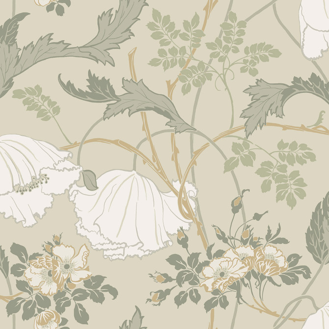 Gwendolyn Linen & Sage Wallpaper by Magnolia Home Magnolia Home 4 Covers about 56.4 square feet 20.5-in by 33-ft long roll Prepasted 20.5 - Fabric Carolina -