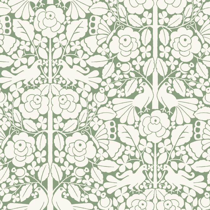 Fairy Tales Green Wallpaper by Magnolia Home Magnolia Home Artful Prints & Patterns Covers about 56.4 square feet 20.5-in by 33-ft long roll Prepasted 20.5 - Fabric Carolina -