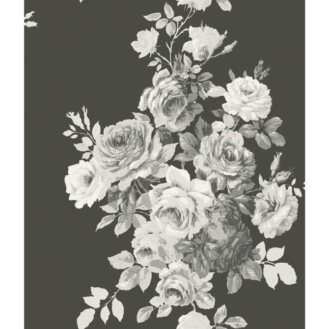 Tea Rose Black & White Wallpaper by Magnolia Home Magnolia Home Vol. II Covers about 56.4 square feet 20.5-in by 33-ft long roll Prepasted 24 - Fabric Carolina -