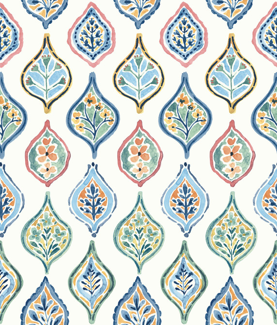 Marketplace Motif White & Multi Wallpaper by York Wallcoverings Mediterranean Covers about 56.4 square feet 20.5-in by 33-ft long roll Prepasted 24 - Fabric Carolina -