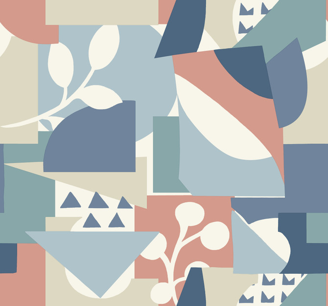 Cut Outs Blue Wallpaper by York Wallcoverings New Origins Covers about 60.8 square feet 27-in by 27-ft long roll Unpasted 25.25 - Fabric Carolina -