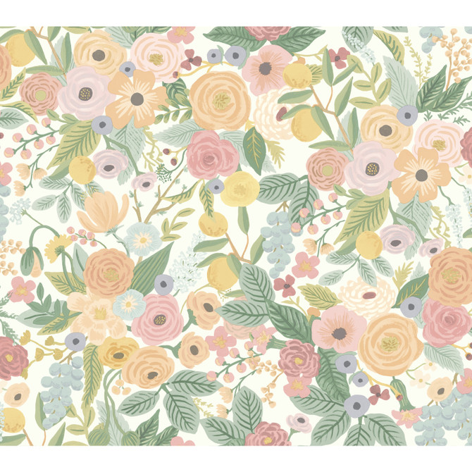 Garden Party Pastel Wallpaper by Rifle Paper Co. Rifle Paper Co. Covers about 60.8 square feet 27-in by 27-ft long roll Unpasted 24 - Fabric Carolina -