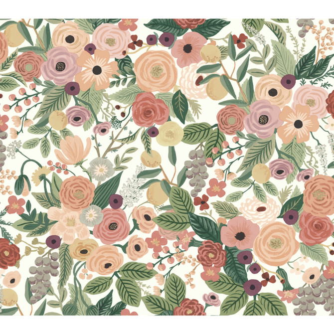 Garden Party Burgundy Wallpaper by Rifle Paper Co. Rifle Paper Co. Covers about 60.8 square feet 27-in by 27-ft long roll Unpasted 24 - Fabric Carolina -