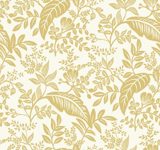 Canopy Gold & White Wallpaper by Rifle Paper Co. Rifle Paper Co. Covers about 60.8 square feet 27-in by 27-ft long roll Unpasted 25.25 - Fabric Carolina -