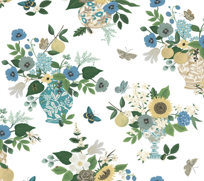 Flower Studies Blue Wallpaper by Rifle Paper Co. Rifle Paper Co. 3rd Edition Covers about 60.8 square feet 27-in by 27-ft long roll Unpasted 24 - Fabric Carolina -