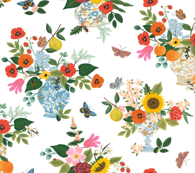 Flower Studies Bright Wallpaper by Rifle Paper Co. Rifle Paper Co. 3rd Edition Covers about 60.8 square feet 27-in by 27-ft long roll Unpasted 24 - Fabric Carolina -