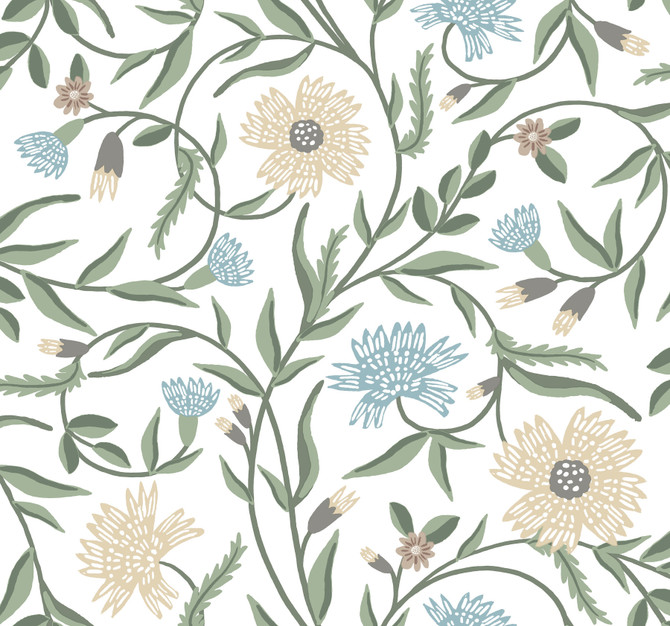 Aster White Wallpaper by Rifle Paper Co. Rifle Paper Co. 3rd Edition Covers about 60.8 square feet 27-in by 27-ft long roll Unpasted 25.25 - Fabric Carolina -