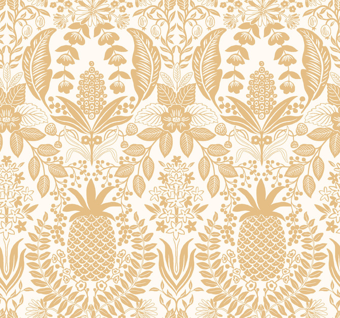 Pineapple Damask Gold Wallpaper by Rifle Paper Co. Rifle Paper Co. 3rd Edition Covers about 60.8 square feet 27-in by 27-ft long roll Unpasted 25.25 - Fabric Carolina -
