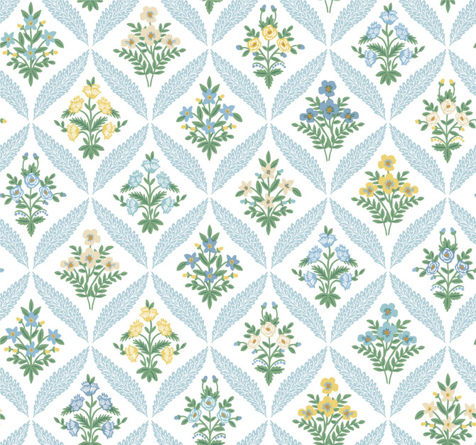 Estee Garden Blue Wallpaper by Rifle Paper Co. Rifle Paper Co. 3rd Edition Covers about 60.8 square feet 27-in by 27-ft long roll Unpasted 25.25 - Fabric Carolina -