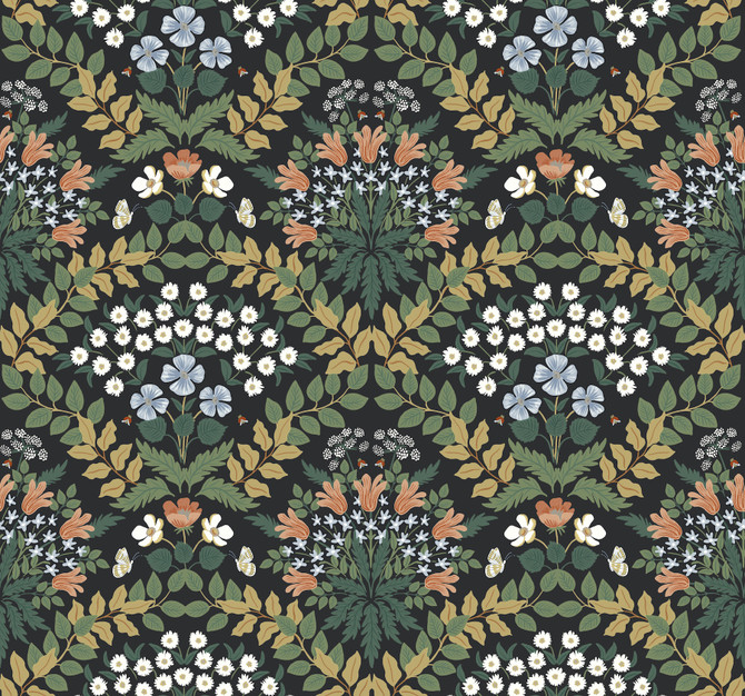 Bramble Black & Green Wallpaper by Rifle Paper Co. Rifle Paper Co. Second Edition Covers about 60.8 square feet 27-in by 27-ft long roll Unpasted 25.25 - Fabric Carolina -