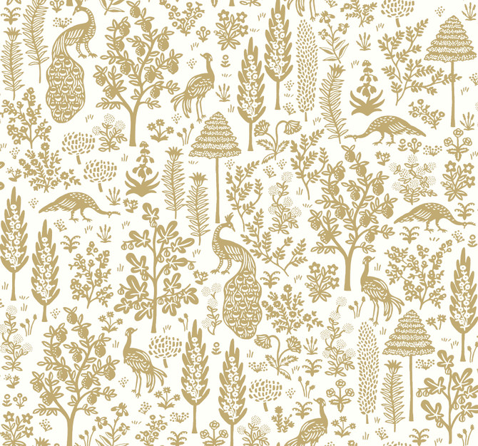 Menagerie Toile Beige Wallpaper by Rifle Paper Co. Rifle Paper Co. Second Edition Covers about 60.8 square feet 27-in by 27-ft long roll Unpasted 25.25 - Fabric Carolina -