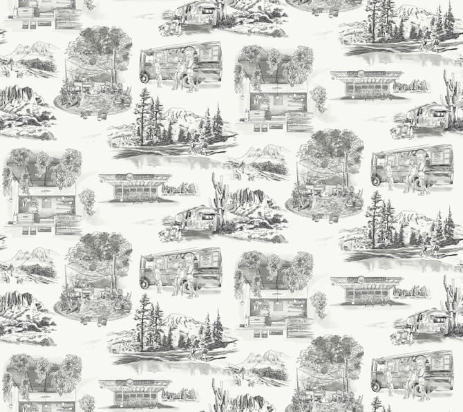 Modern Vista Toile Black Wallpaper by York Wallcoverings Toile Resource Library Covers about 60.8 square feet 27-in by 27-ft long roll Prepasted 12 - Fabric Carolina -
