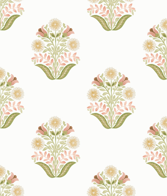 Sophie Pink Floral Medallion Peel & Stick Wallpaper by York Wallcoverings Mirth Studios Covers about 34.2 square feet 20.5-in by 20-ft long roll Peel & Stick 24 - Fabric Carolina -