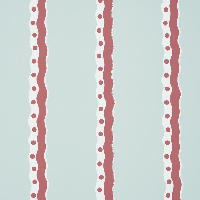 Rousseau Stripe Rouge & Sky 5015740 by Schumacher Wallpaper Domino Effect 13.5" - Fabric Carolina -