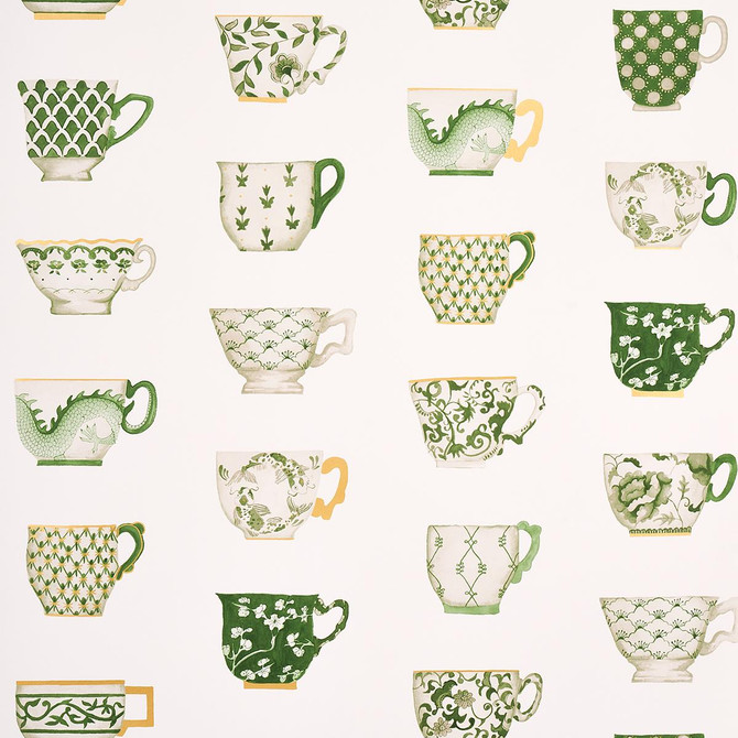 Onie'S Teacups Spring Green 5014781 by Schumacher Wallpaper New Old-Fashioned 27.0" - Fabric Carolina -