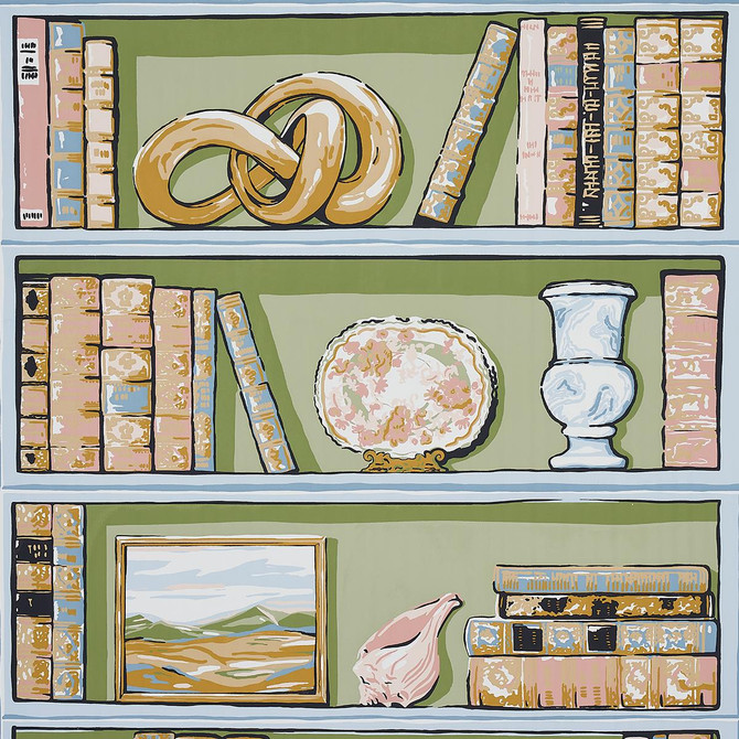 Natalies Library Celadon 5014730 by Schumacher Wallpaper New Old-Fashioned 27.0" - Fabric Carolina -