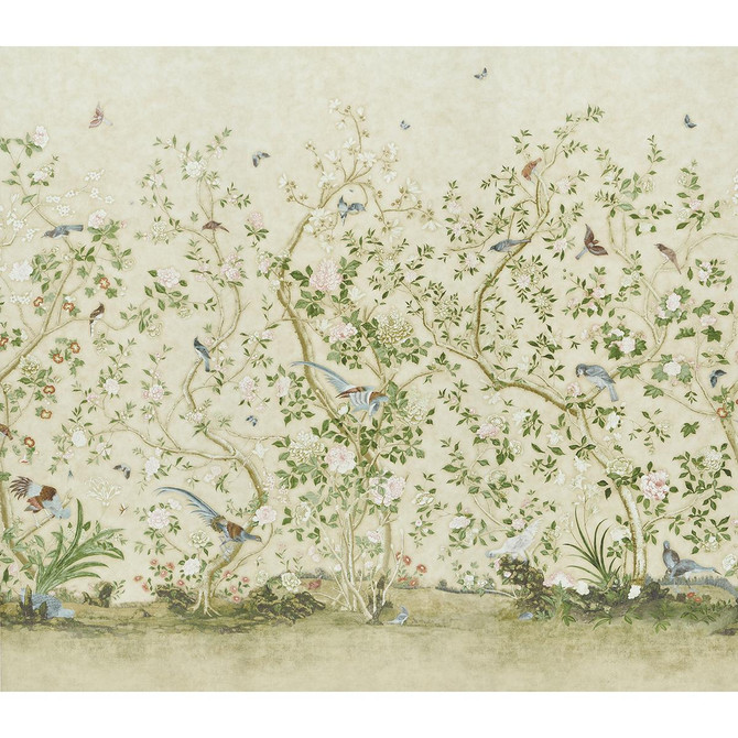 Les Oiseaux Parchment 5015155 by Schumacher Wallpaper Perennial Favorites 162.0" - Fabric Carolina -