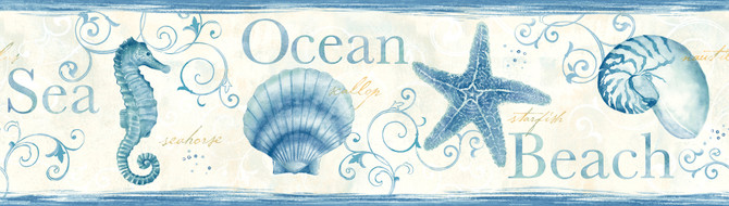 Island Bay Blue Seashells Wallpaper by Chesapeake Sand Dollar Covers about 7.5 square feet 6-in by 15-ft long roll Prepasted 0 - Fabric Carolina -