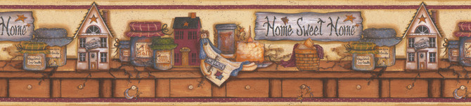 Home Sweet Home Cream Display Shelf Wallpaper by Brewster New Country Covers about 7.5 square feet 6-in by 15-ft long roll Prepasted 0 - Fabric Carolina -