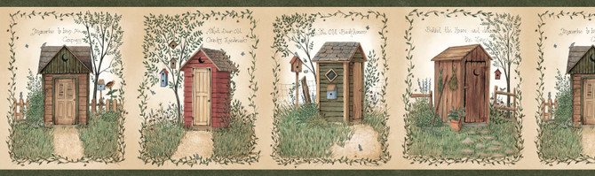 Neutral Neutral Outhouses Wallpaper by Chesapeake Family & Friends Vol III Covers about 8.6 square feet 6.87-in by 15-ft long roll Prepasted 0 - Fabric Carolina -