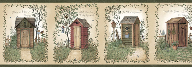 Fennel Wheat Outhouse Portrait Blocks Wallpaper by Chesapeake Borders By Chesapeake Covers about 8.5 square feet 6.8-in by 15-ft long roll Prepasted 0 - Fabric Carolina -
