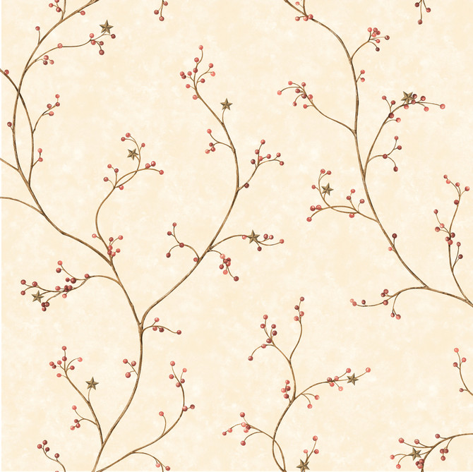 Star Berry Dark Red Vine Wallpaper by Chesapeake The Cottage Covers about 56.4 square feet 20.5-in by 33-ft long roll Prepasted 20.5 - Fabric Carolina -