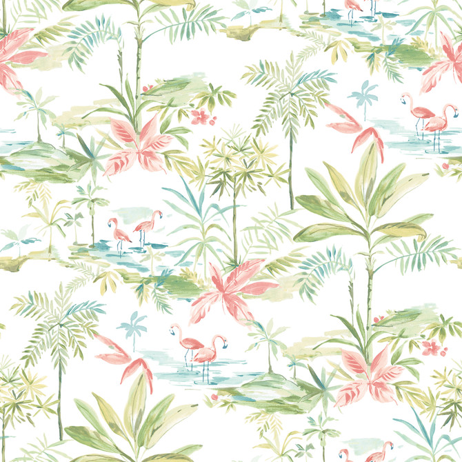 Ibis Green Lagoon Wallpaper by Brewster Kitchen & Bath Essentials Covers about 56.4 square feet 20.5-in by 33-ft long roll Prepasted 20.5 - Fabric Carolina -